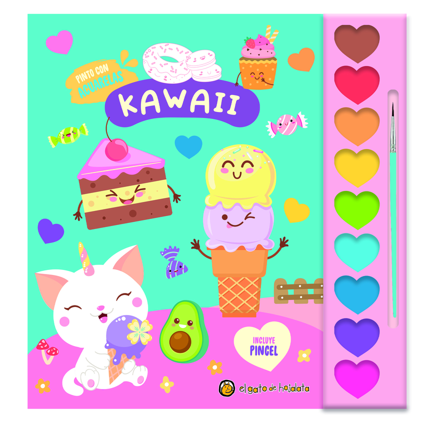 Kawaii ('Pinto con acuarelas') 9 acuarelas+1 pincel