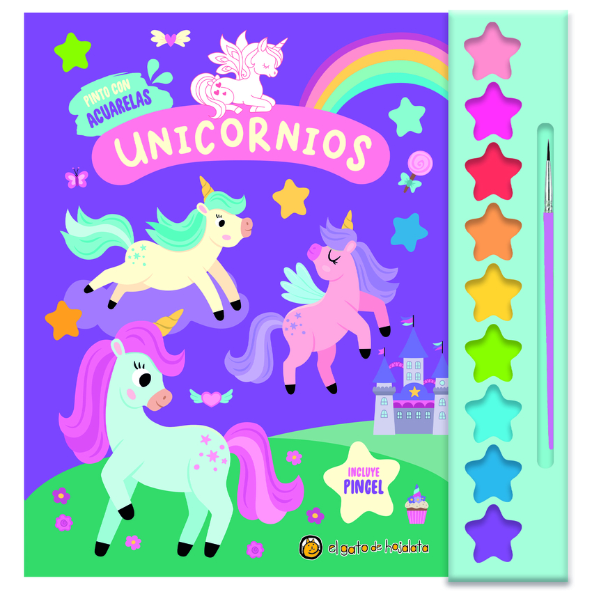 Unicornios ('Pinto con acuarelas') 9 acuarelas+1 pincel